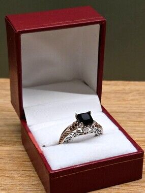 1.5 CT Princess Black Onyx Vtg Style 925 Silver Rose Gold Filigree Ring New Sz 7